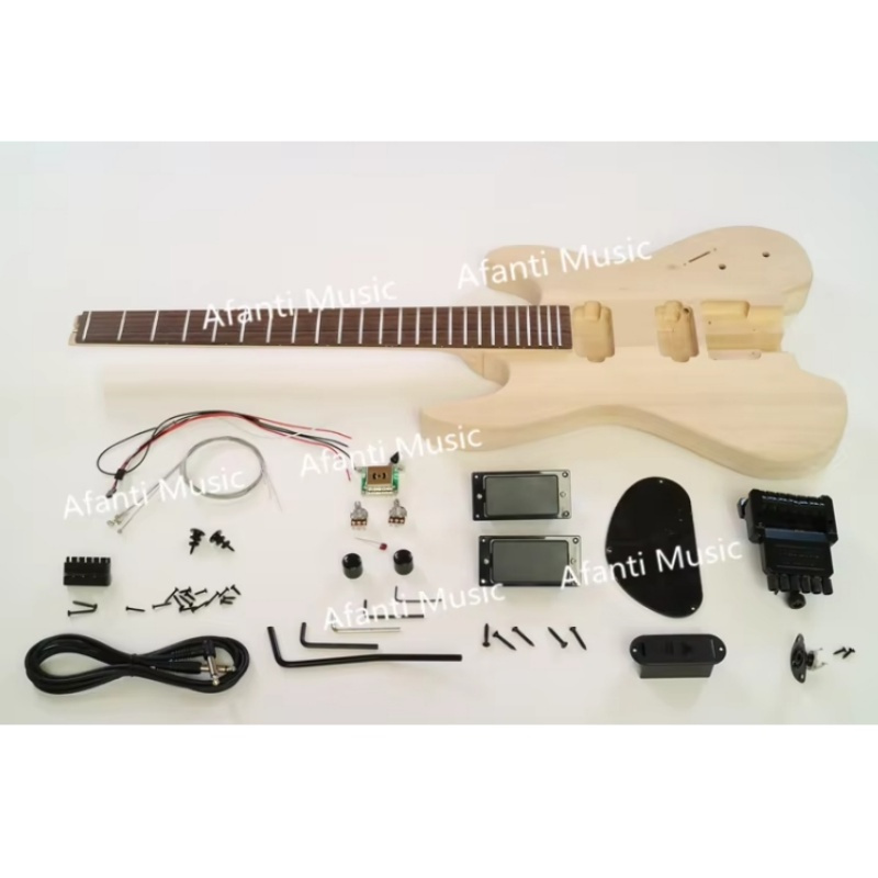 Kit de guitarra eléctrica sin clavijero DIY Afanti con cuerpo de tilo y mástil de arce