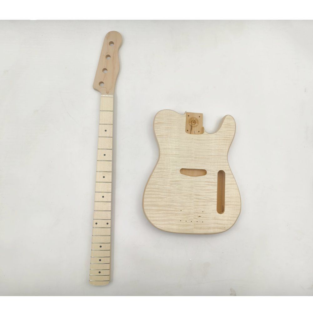 Kit de guitarra bajo estilo T de tilo con mástil de arce y franja Skunk