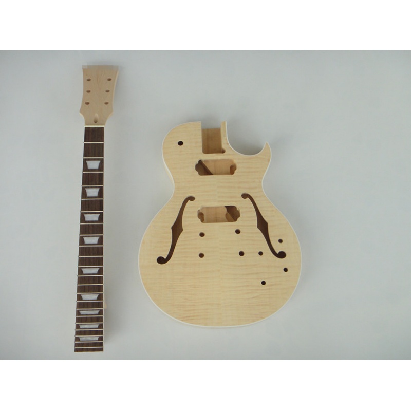 Kit de guitarra eléctrica DIY Afanti personalizado con cuerpo semi-hueco HH y tapa de arce flameado