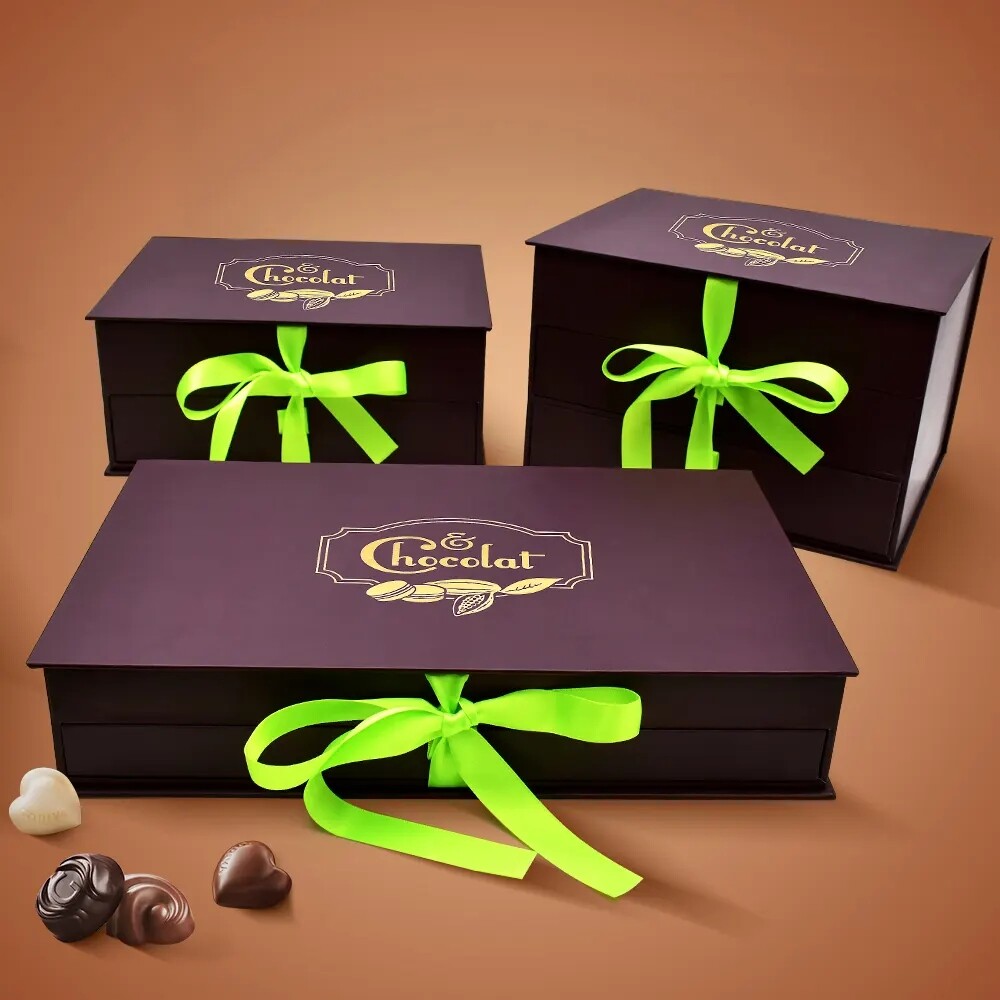 Hot Sales Custom ized Size Color Logo New Design Printing Rigid Cardboard Luxury Chocolate Packaging Gift box With Ribbon