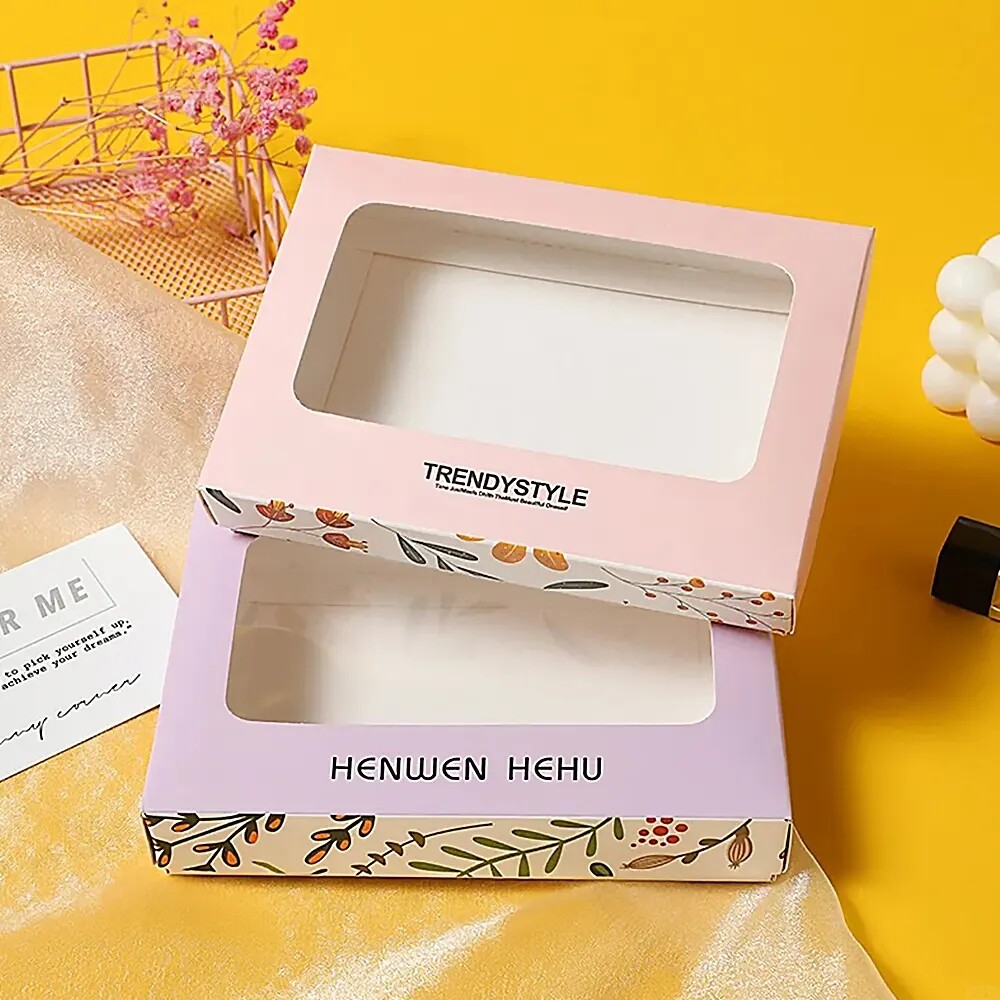 Eco-friendly hard paper packaging with customized logo transparent PVC gift box with window clear