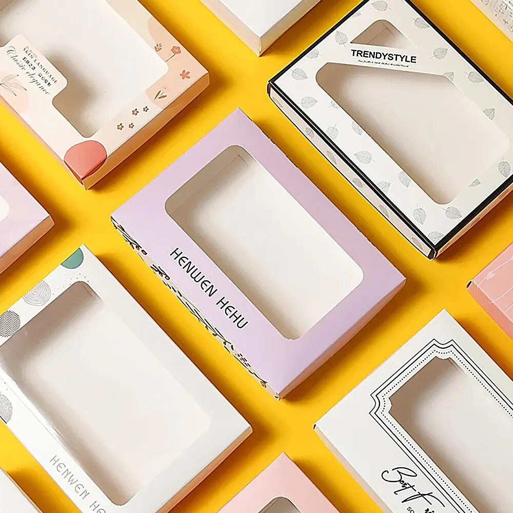 Eco-friendly hard paper packaging with customized logo transparent PVC gift box with window clear