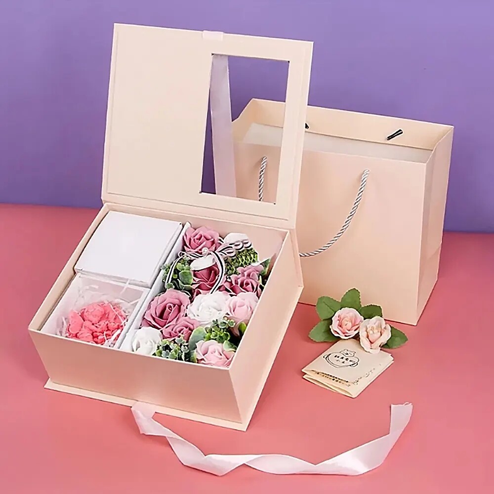 Luxury custom magnetic foldable gift box gift box with window clear