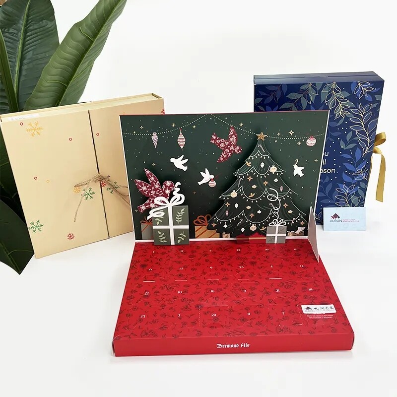 Luxury customized size color Hot Sales New Design Printing cardboard double open with rope Packaging Calendar Gift box