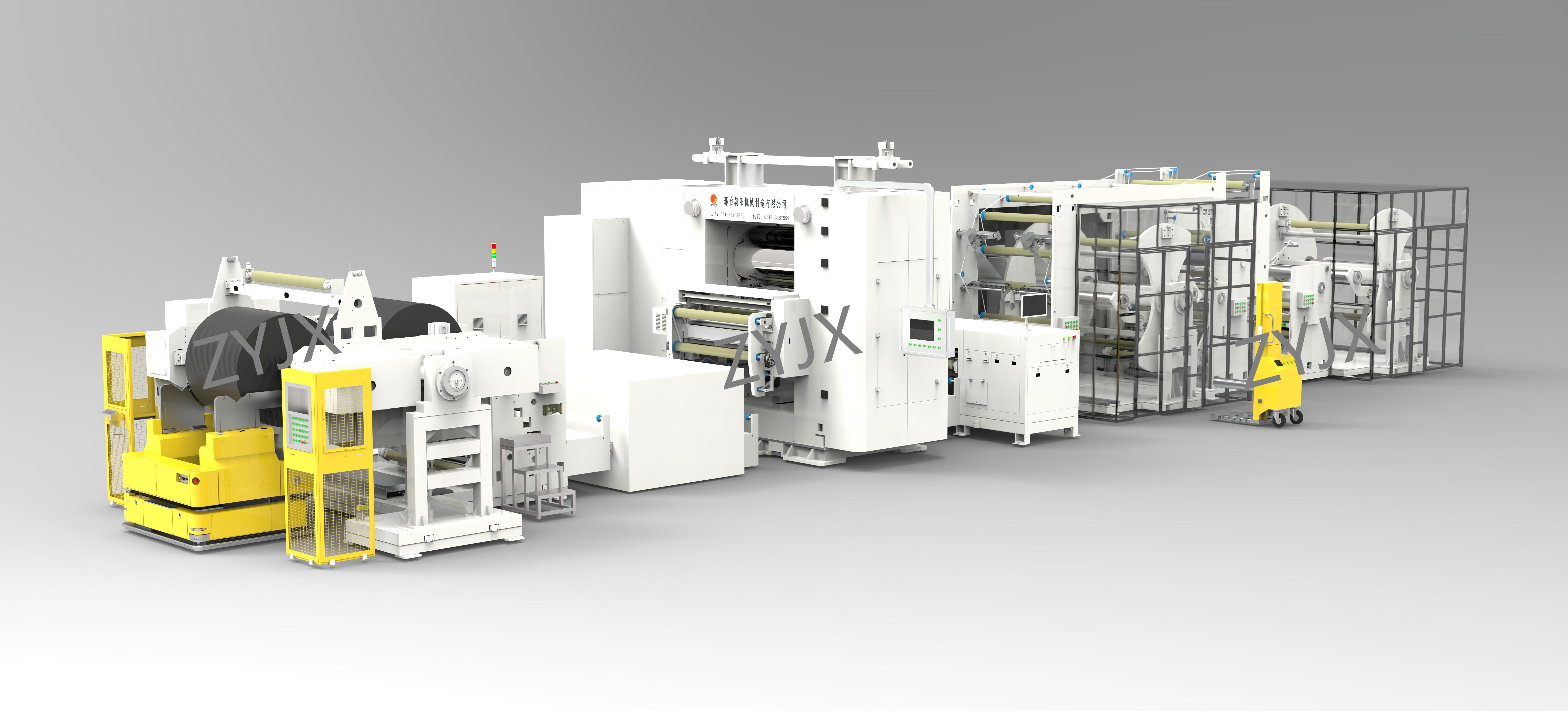 900*1500 正极单机连续轧制自动接带转塔分切一体机