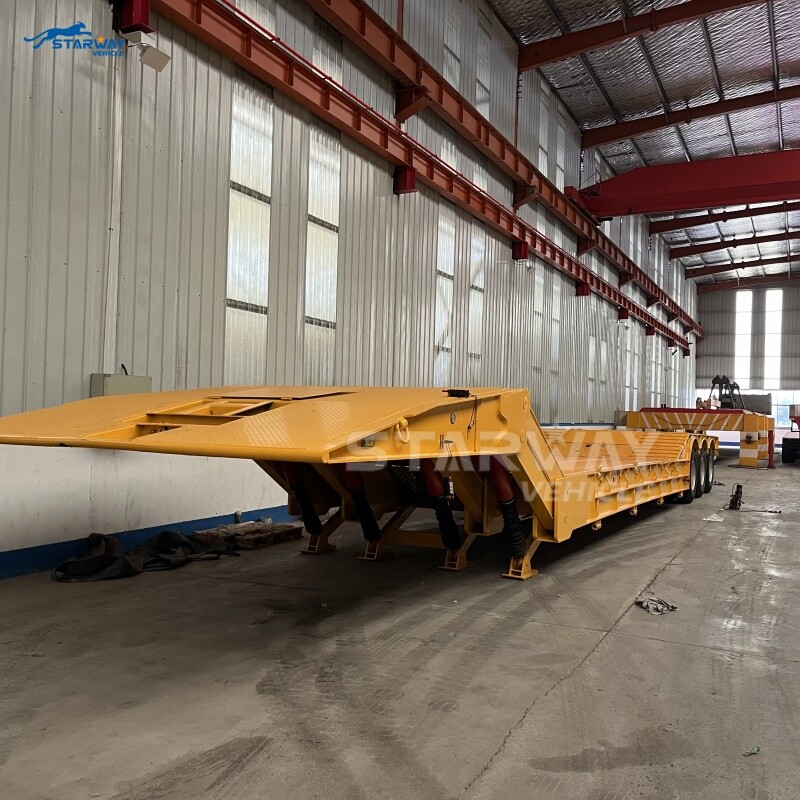 Remolque de plataforma baja con cuello plegable de 100 toneladas en venta
