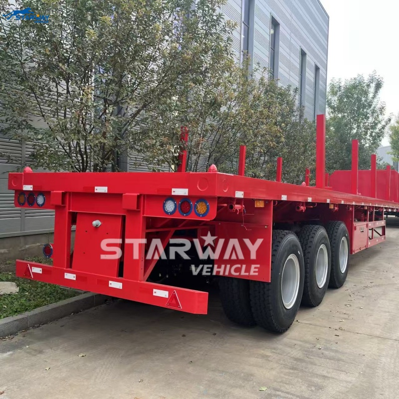 Remolque de plataforma plana de 3 ejes con estacas