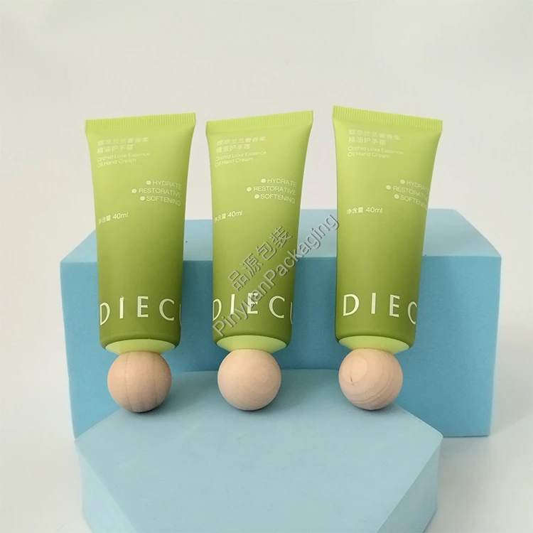 D30 40ml Hand Cream PE Cosmetic Tube with Wooden Ball Screw Cap