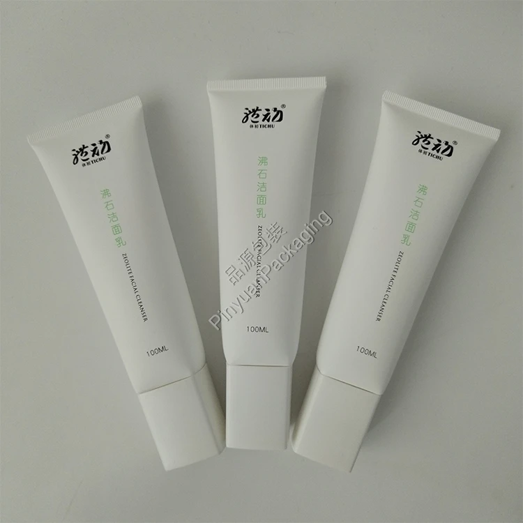 D40 100ml Facial Cleanser PE Cosmetic Tube with Square Screw Cap