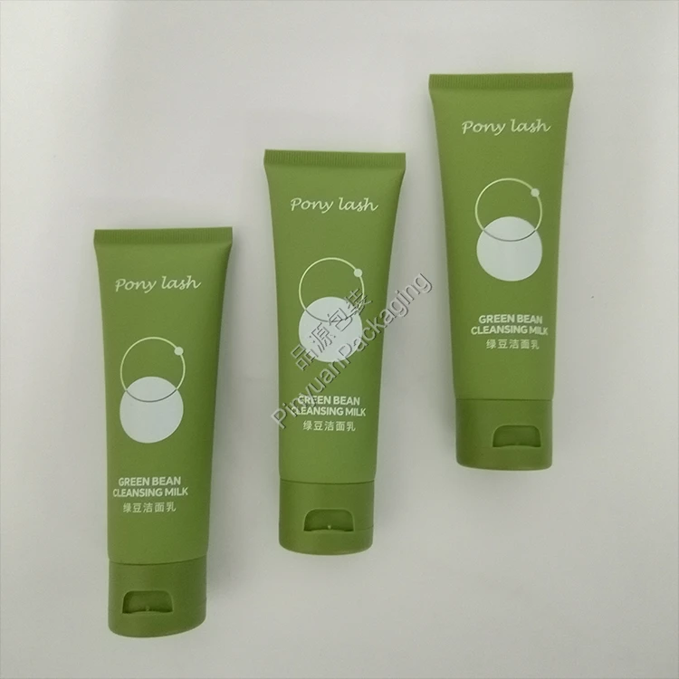 D35 80ml Facial Cleanser Cute PE Cosmetic Tube with Green Flip-top Cap