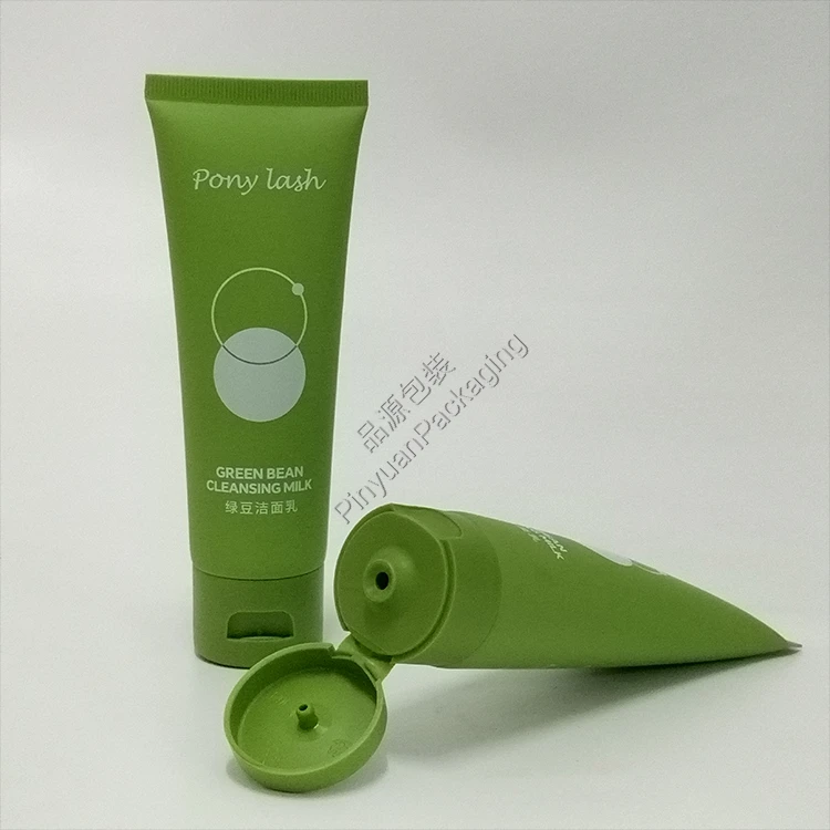 D35 80ml Facial Cleanser Cute PE Cosmetic Tube with Green Flip-top Cap