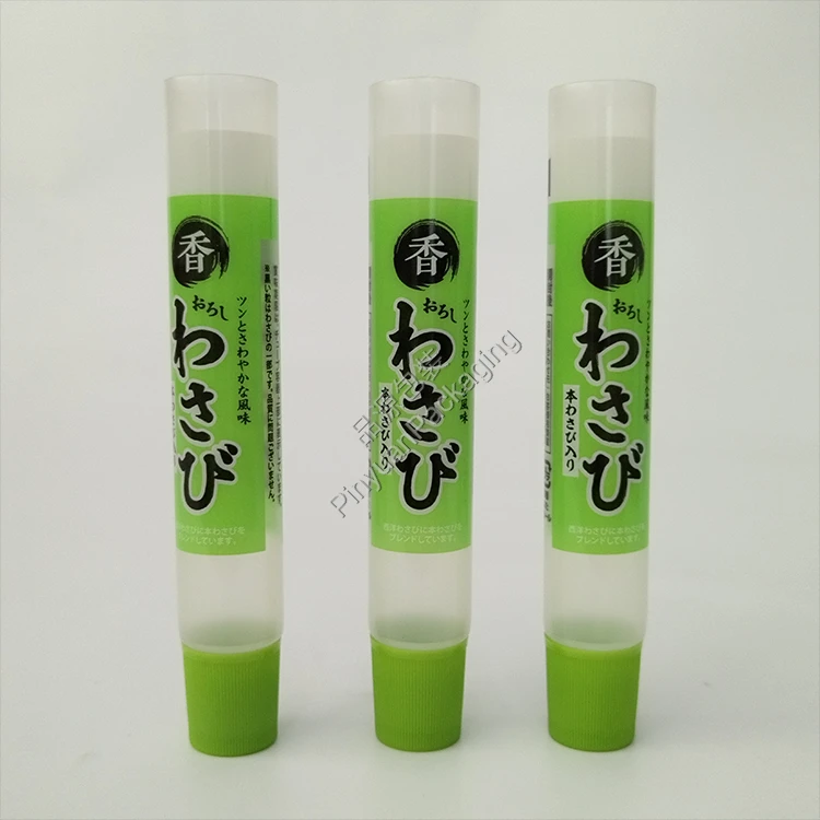 D22 35ml ​Wasabi Transparent PE Cosmetic Tube with Light Green Ribbed Screw Cap