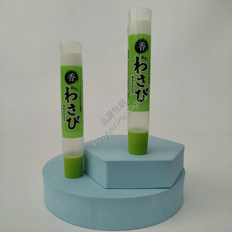 D22 35ml ​Wasabi Transparent PE Cosmetic Tube with Light Green Ribbed Screw Cap