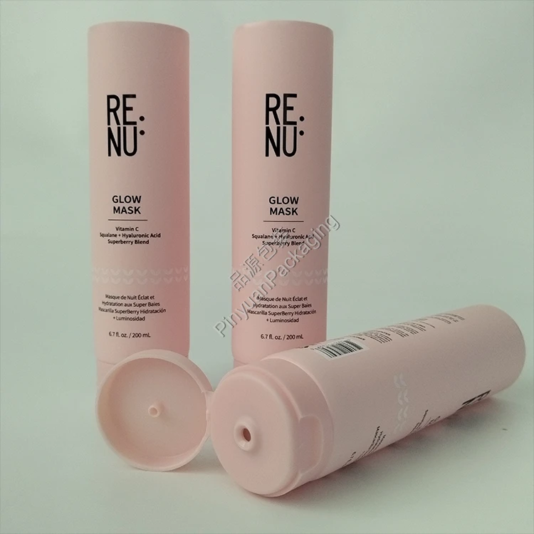 D50 200ml Glow Mask Pink PE Cosmetic Tube with Flip-top Cap