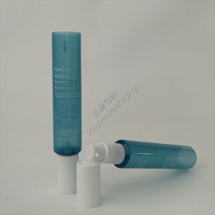 D30 50ml Eye Cream Pearlescent Translucent Blue PE Cosmetic Tube with White Pump Cap D30 50ml Eye Cream Pearlescent Translucent Blue PE Cosmetic Tube with White Pump Cap