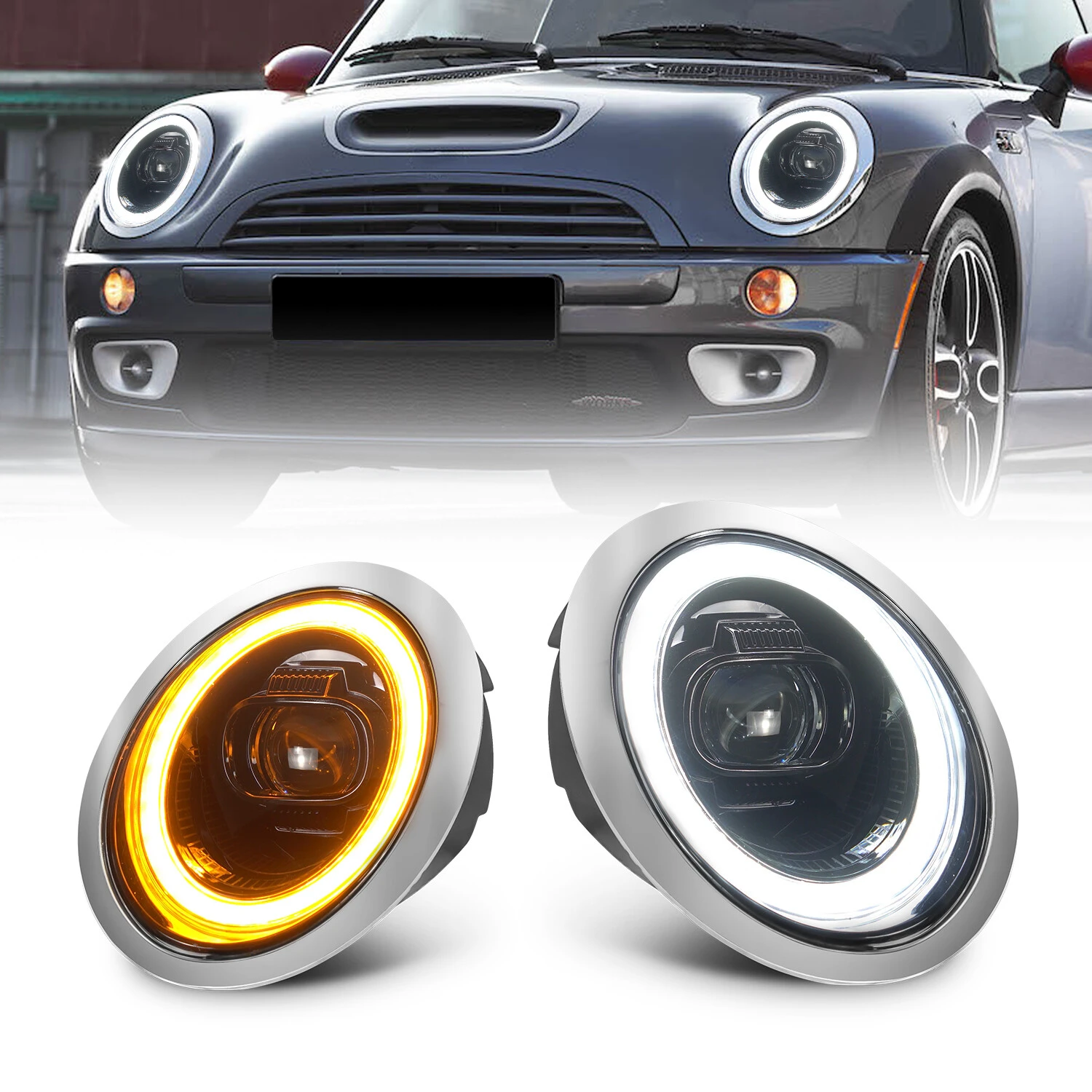 BMW miniR50 headlight 2001-2007 left-hand drive electroplated silver bowl
