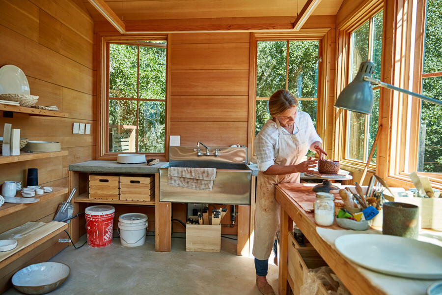 pottery-studio-in-action Geri working in her home ceramics studio