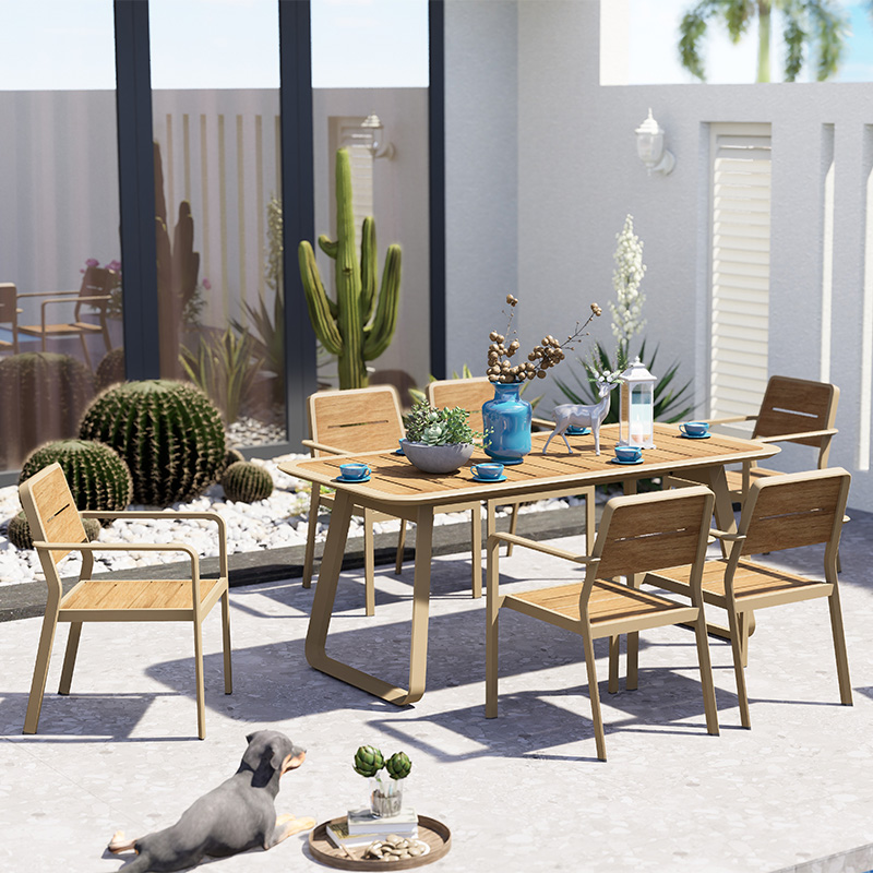 Aquila Plastic Wood Dining Table and Chair