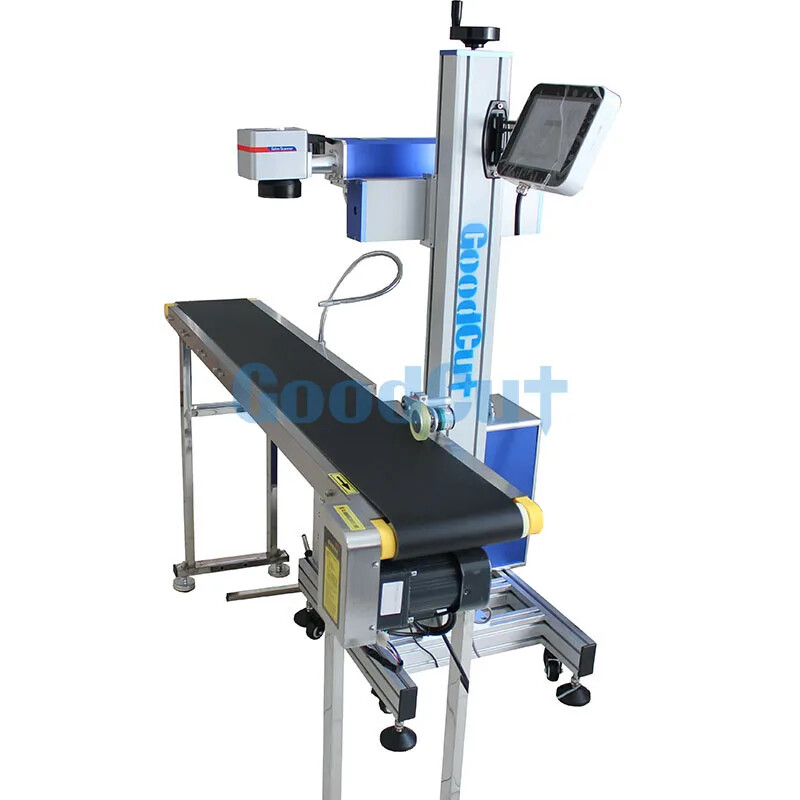 Máquina de marcado láser de fibra voladora con cinta transportadora