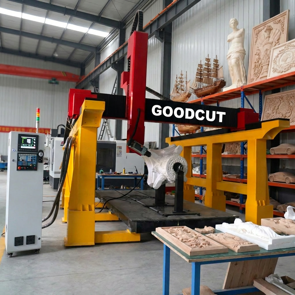 Router CNC de 4 ejes GC1325 con cabezal oscilante y dispositivo rotativo