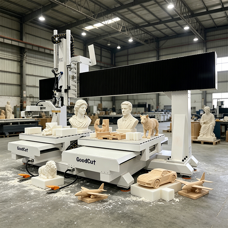 GC1012-5AD Máquina router CNC de doble pieza de trabajo/ doble proceso/ doble proceso de fresado para madera espuma EPS