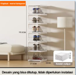 Rak Sepatu Transparan Lipat 6 Susun – Hemat Ruang