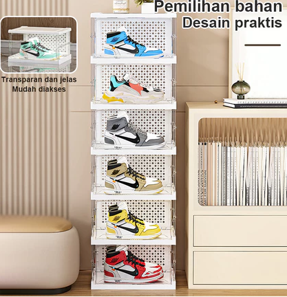 Kotak Sepatu Transparan Lipat Buka Samping 6 Susun