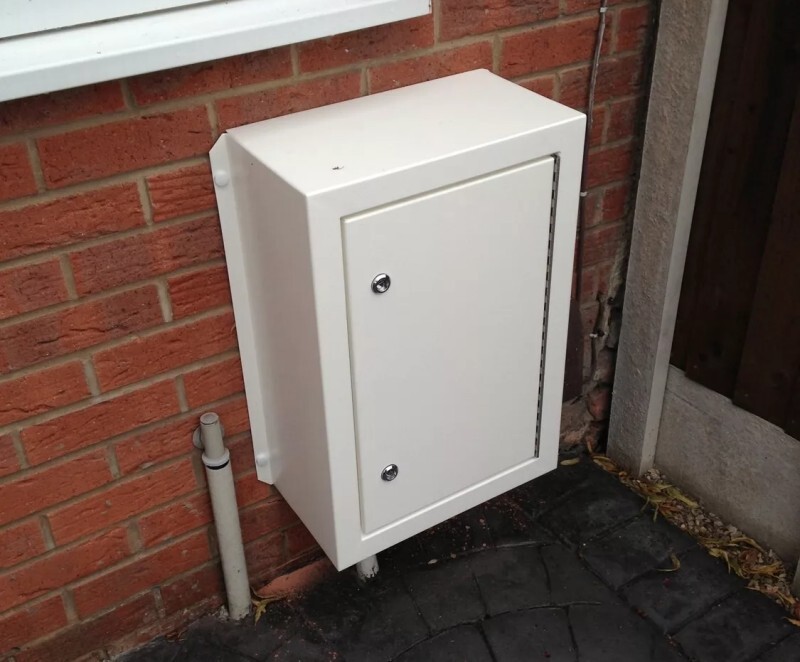 Caja de contadores sobre el suelo