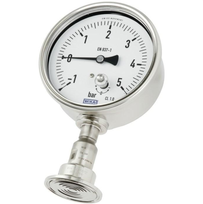 Manômetro de Pressão WIKA DSS22P em Design Higiênico com Selo Diafragma Montado com Conexão de Clamp