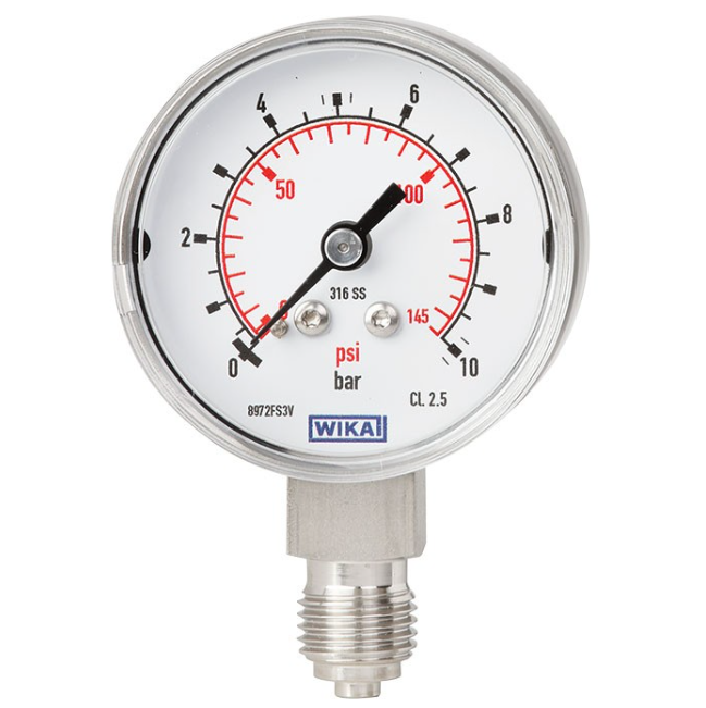 Manômetro de Pressão de Tubo Bourdon WIKA 131.11 Original em Aço Inoxidável