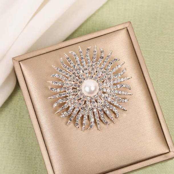 Fanyue Brooches Brooch Pin Temperamental Pearl Sunflower Wholesale Alloy Crystal Rhinestone High End Flower for Women