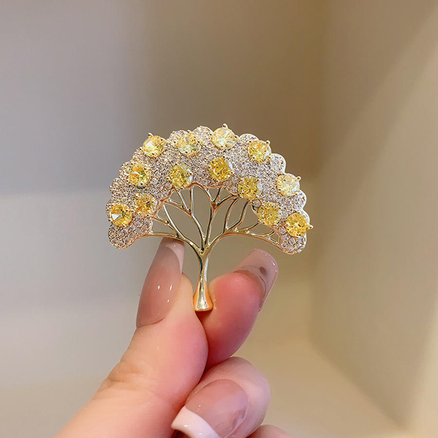 Fashion Gold Plated Crystal Wishing Tree Brooch Elegant Lucky Tree Plant Brooch Pins for Women