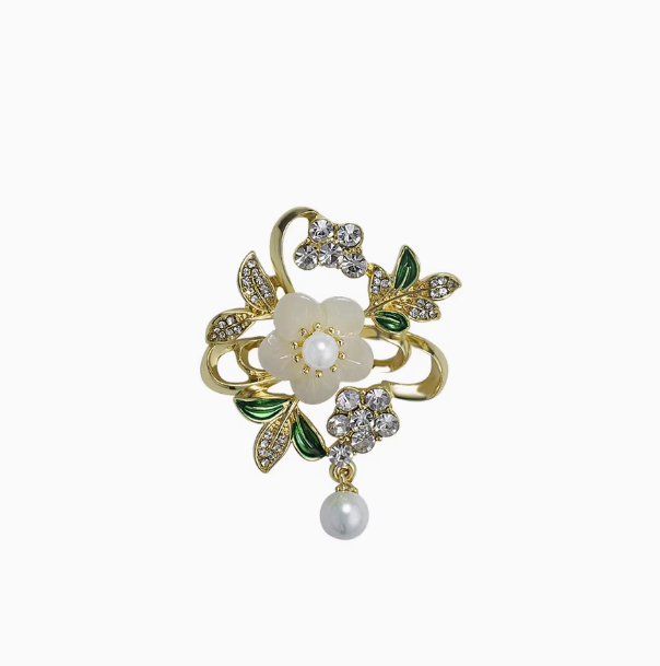 Luxury Designer Cubic Zirconia Brooch Alloy Pearl Flower Brooch with Shell Zircon for Women's Party Wedding Gift
