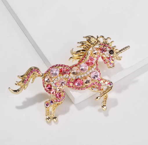 Design Jewelry Trendy Animal 18K Gold Plated Alloy Pin Brooches for Women Multi Color Shiny Full Diamond Unicorn Brooches