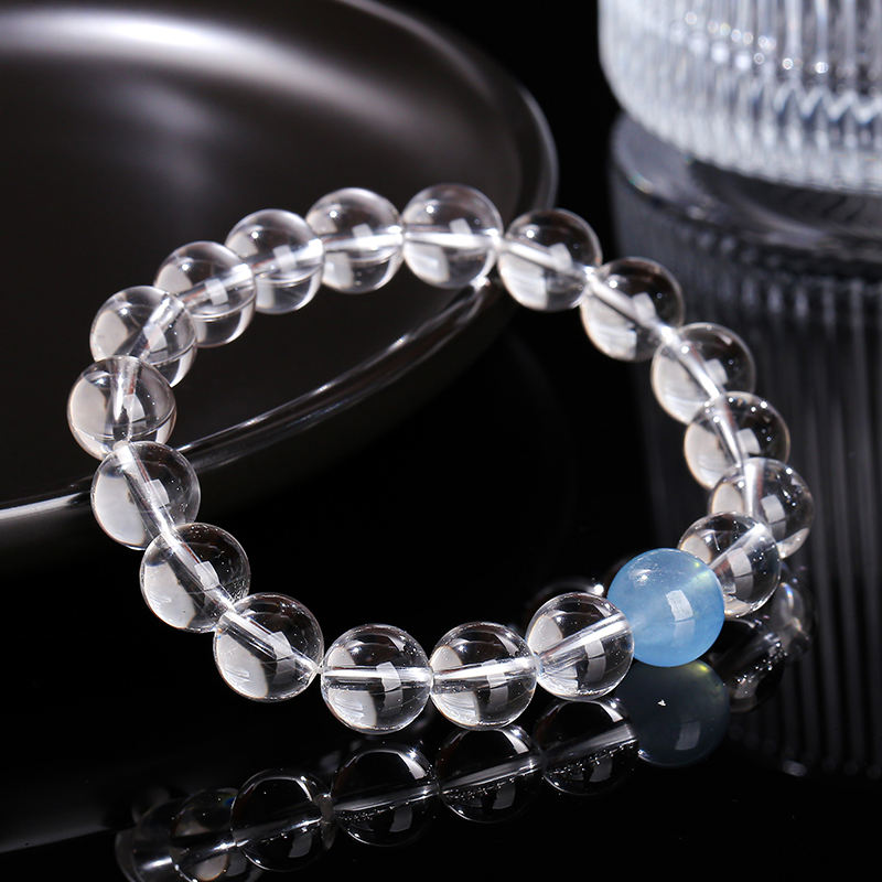 8mm Reiki Healing Crystal Stone Beads 7A Natural Rock Quartz Aquamarine Beaded Bracelet Crystal Bracelets Bangles