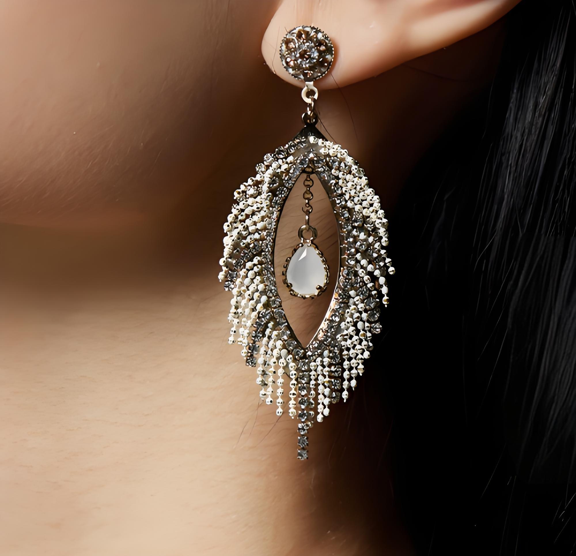 Europe and America White Rhinestone Zircon Chandelier Earrings Elegant Teardrop Dangle Drop Earrings for Women