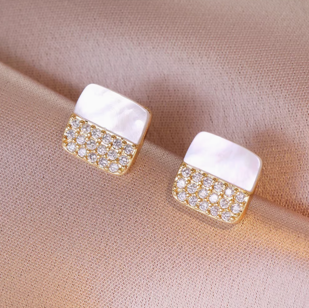 Temperament squares, full of diamond earrings, earrings, high-quality earrings, women