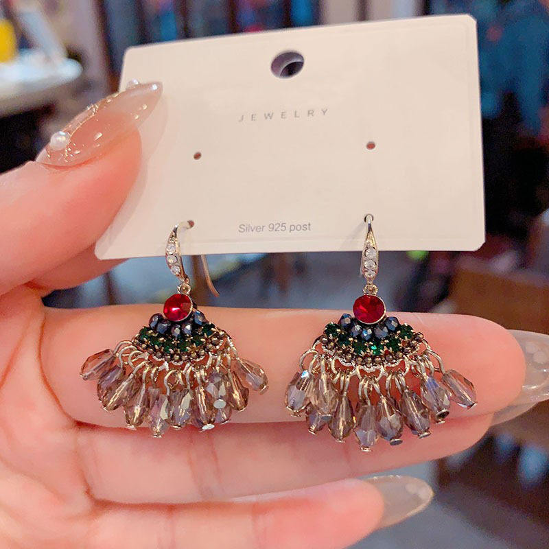 Fashion Jewelry Dainty Bohemian Vintage Colorful Crystal Stone Seed Bead Handmade Beaded Summer Tassel Drop Earrings for Women