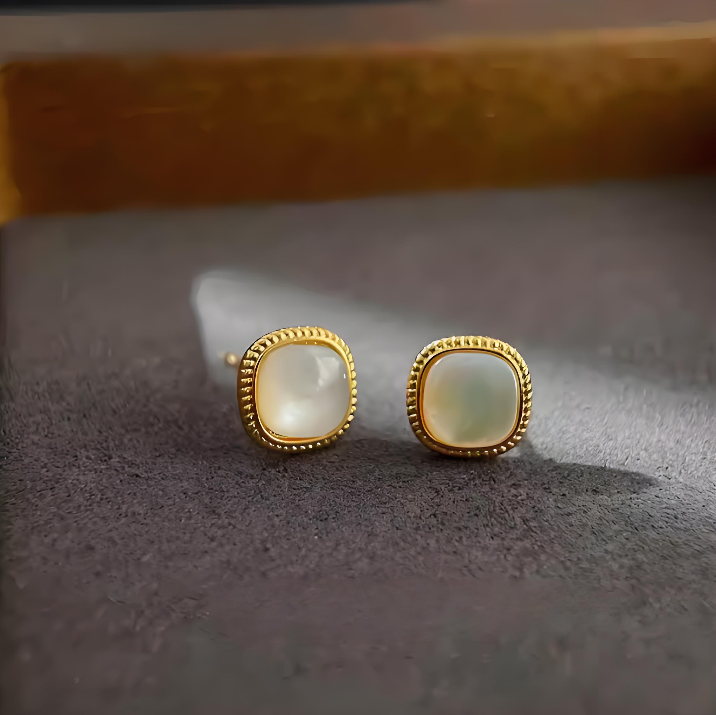 Gold Stud Vintage Earrings With Square Luxury Imitation Pearl Women Earrings Jewelry