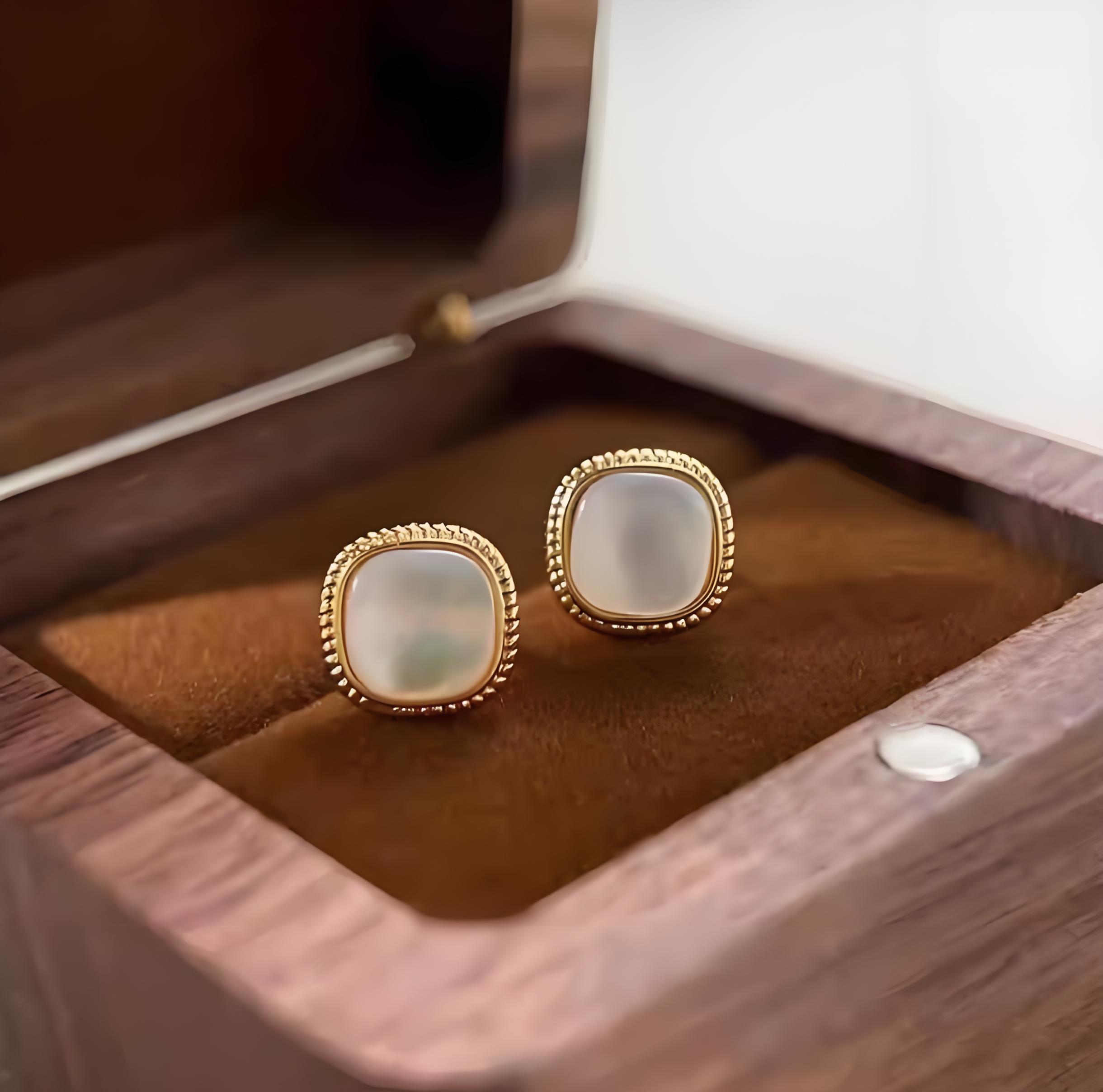 Gold Stud Vintage Earrings With Square Luxury Imitation Pearl Women Earrings Jewelry