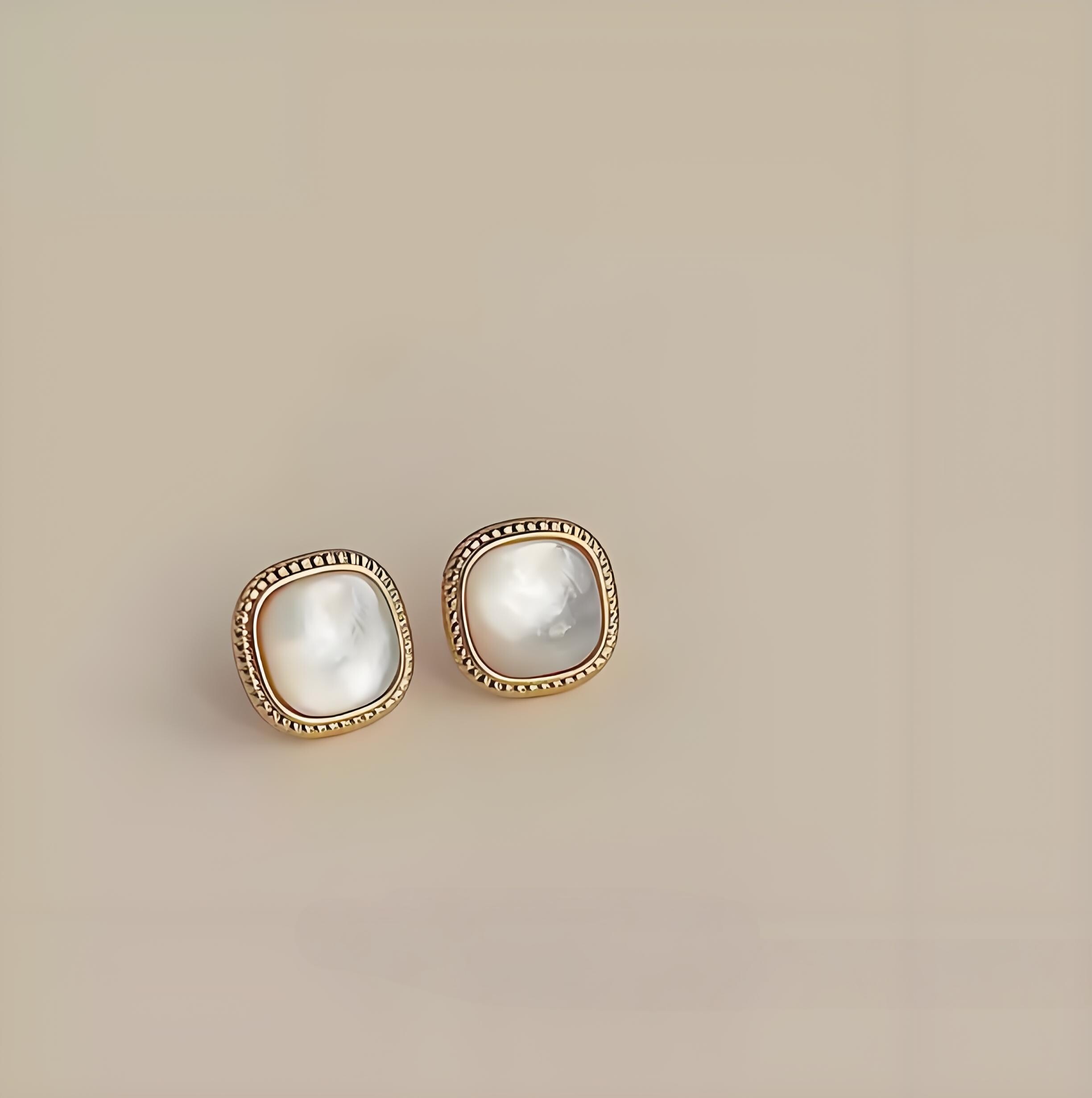Gold Stud Vintage Earrings With Square Luxury Imitation Pearl Women Earrings Jewelry