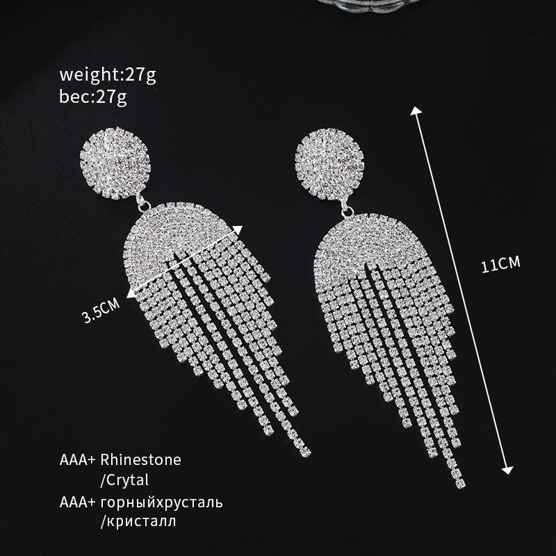 Personality Long Claw Chain Full Rhinestone Earrings Bridal Wedding Luxury Full Diamond Tassel Earrings