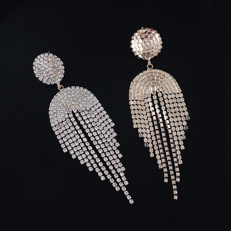 Personality Long Claw Chain Full Rhinestone Earrings Bridal Wedding Luxury Full Diamond Tassel Earrings