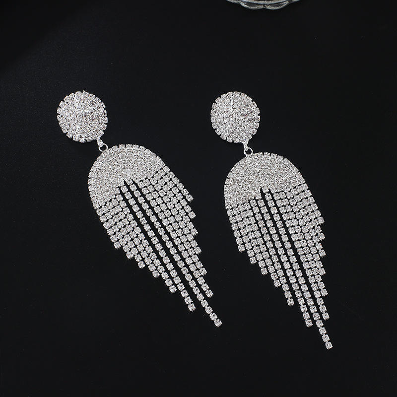 Personality Long Claw Chain Full Rhinestone Earrings Bridal Wedding Luxury Full Diamond Tassel Earrings