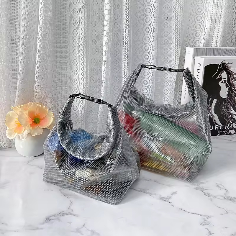 Customizable Transparent PVC Mesh Storage Bag Waterproof Square Bottom Plastic for Swimming Socks and Clothing Customizable Transparent PVC Mesh Storage Bag Waterproof Square Bottom Plastic for Swimming Socks and Clothing