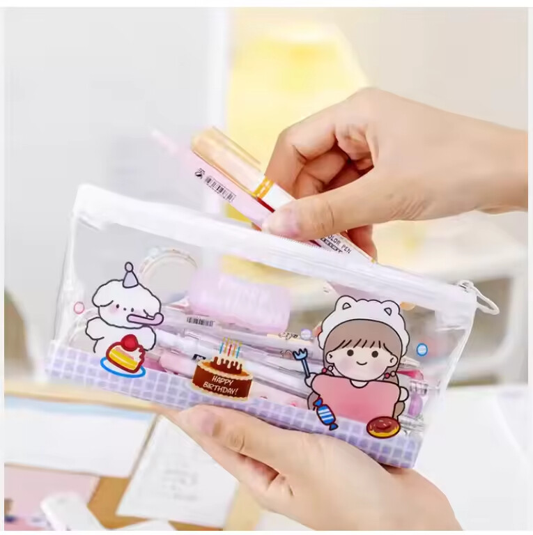 Custom Printed Logo Enviroment Friendly Grade PVC Stationery Bags with Zipper