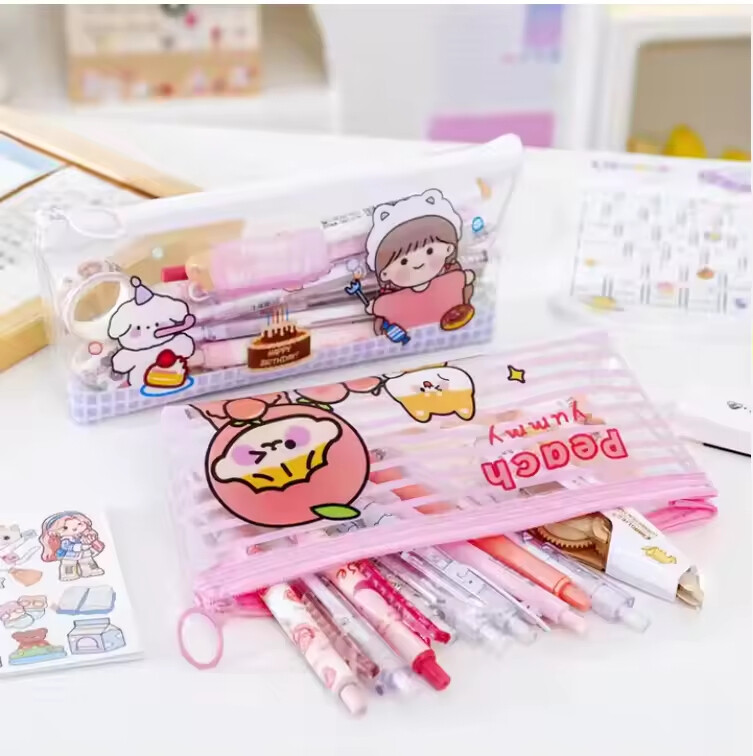 Custom Printed Logo Enviroment Friendly Grade PVC Stationery Bags with Zipper