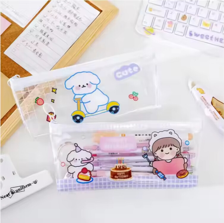 Custom Printed Logo Enviroment Friendly Grade PVC Stationery Bags with Zipper