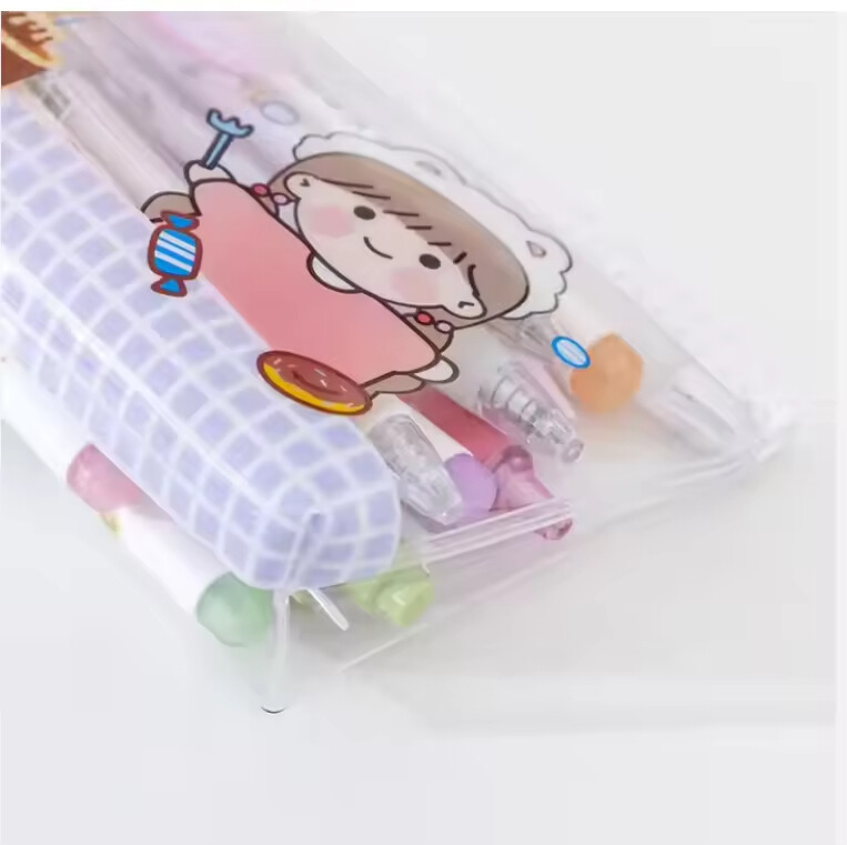 Custom Printed Logo Enviroment Friendly Grade PVC Stationery Bags with Zipper