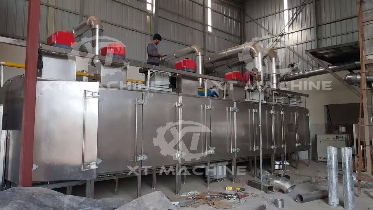 Instalación de tostadora de frutos secos de aire caliente de cinta continua en la india 2000kg/h